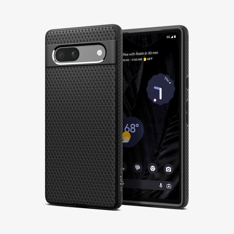 ACS05815 - Pixel 7a Case Liquid Air in matte black showing the back and front