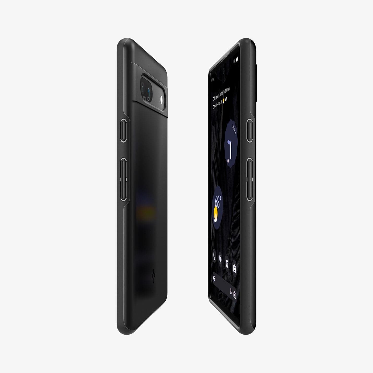 ACS05814 - Pixel 7a Case Thin Fit in black showing the sides, partial back and front
