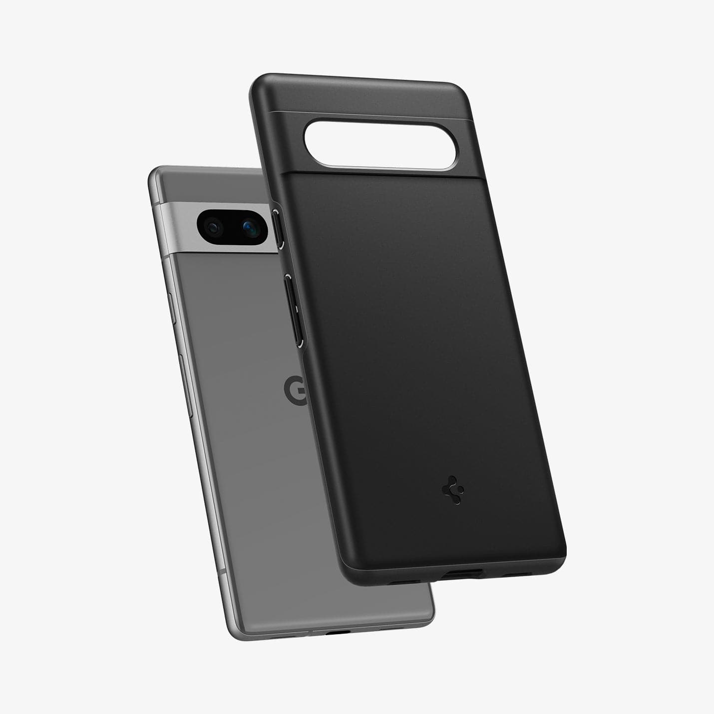 ACS05814 - Pixel 7a Case Thin Fit in black showing the back with case hovering away from device