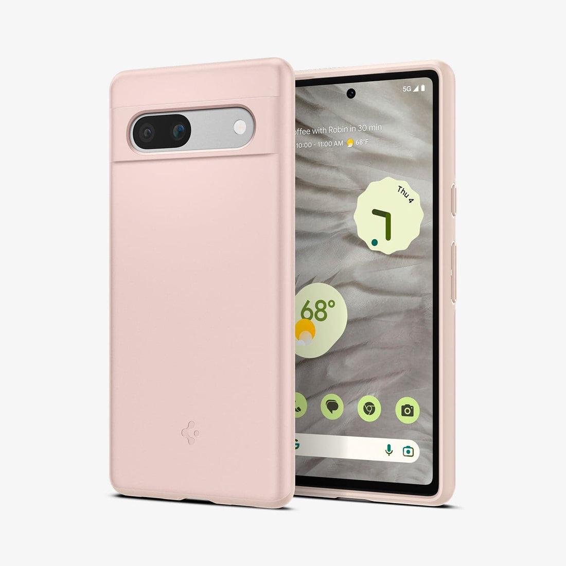 ACS06095 - Pixel 7a Case Thin Fit in pink sand showing the back and front