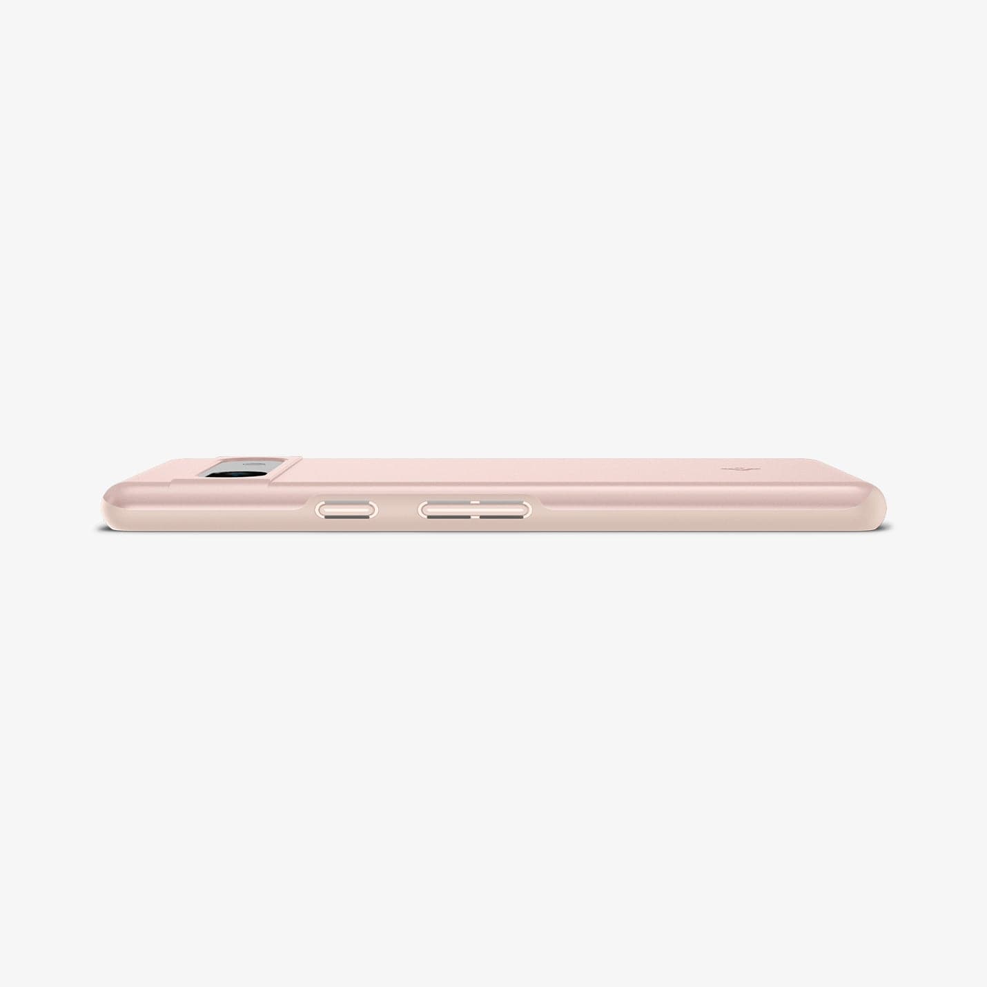 ACS06095 - Pixel 7a Case Thin Fit in pink sand showing the side and partial back with device laying flat