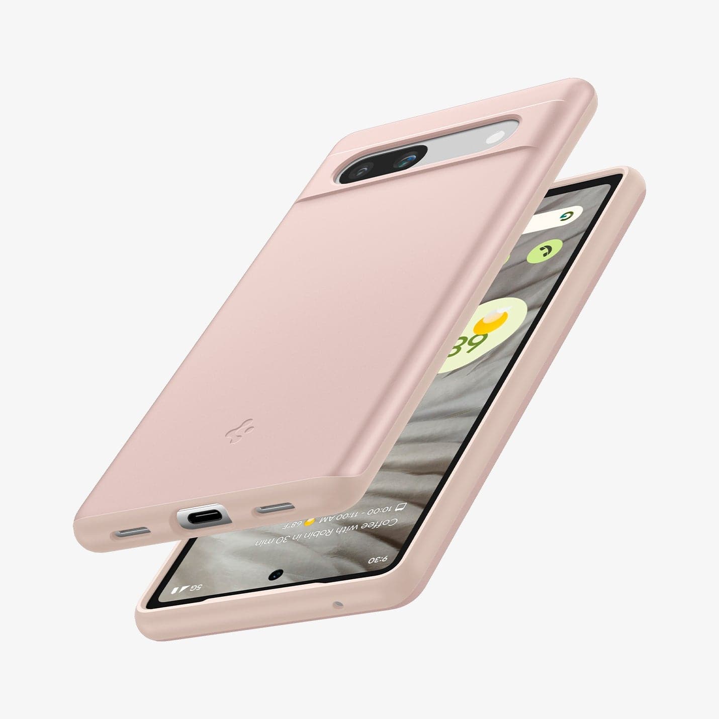 ACS06095 - Pixel 7a Case Thin Fit in pink sand showing the back, sides and partial front