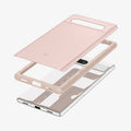 ACS06095 - Pixel 7a Case Thin Fit in pink sand showing the multiple layers of case hovering above the device