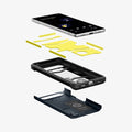 ACS05820 - Pixel 7a Case Tough Armor in metal slate showing the hard pc, soft tpu, impact foam and device