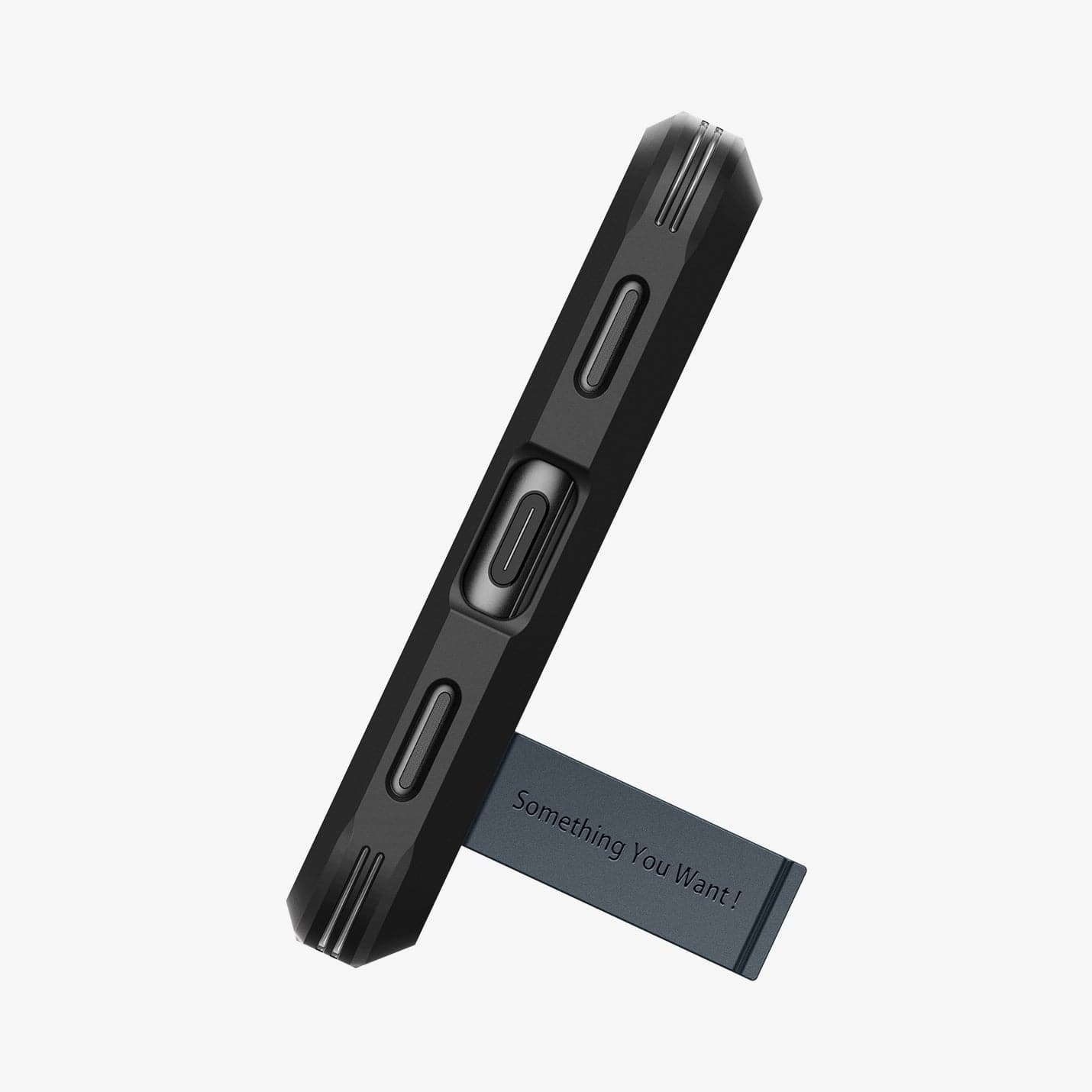 ACS05820 - Pixel 7a Case Tough Armor in metal slate showing the bottom with device propped up horizontally by built in kickstand