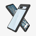 ACS05818 - Pixel 7a Case Ultra Hybrid in matte black showing the back, front and sides