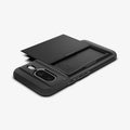 ACS06286 - Pixel 8 Case Slim Armor CS in black showing the back, side and top with card slot open