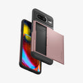 ACS06287 - Pixel 8 Case Slim Armor CS in rose gold showing the back, front and sides with card slot open