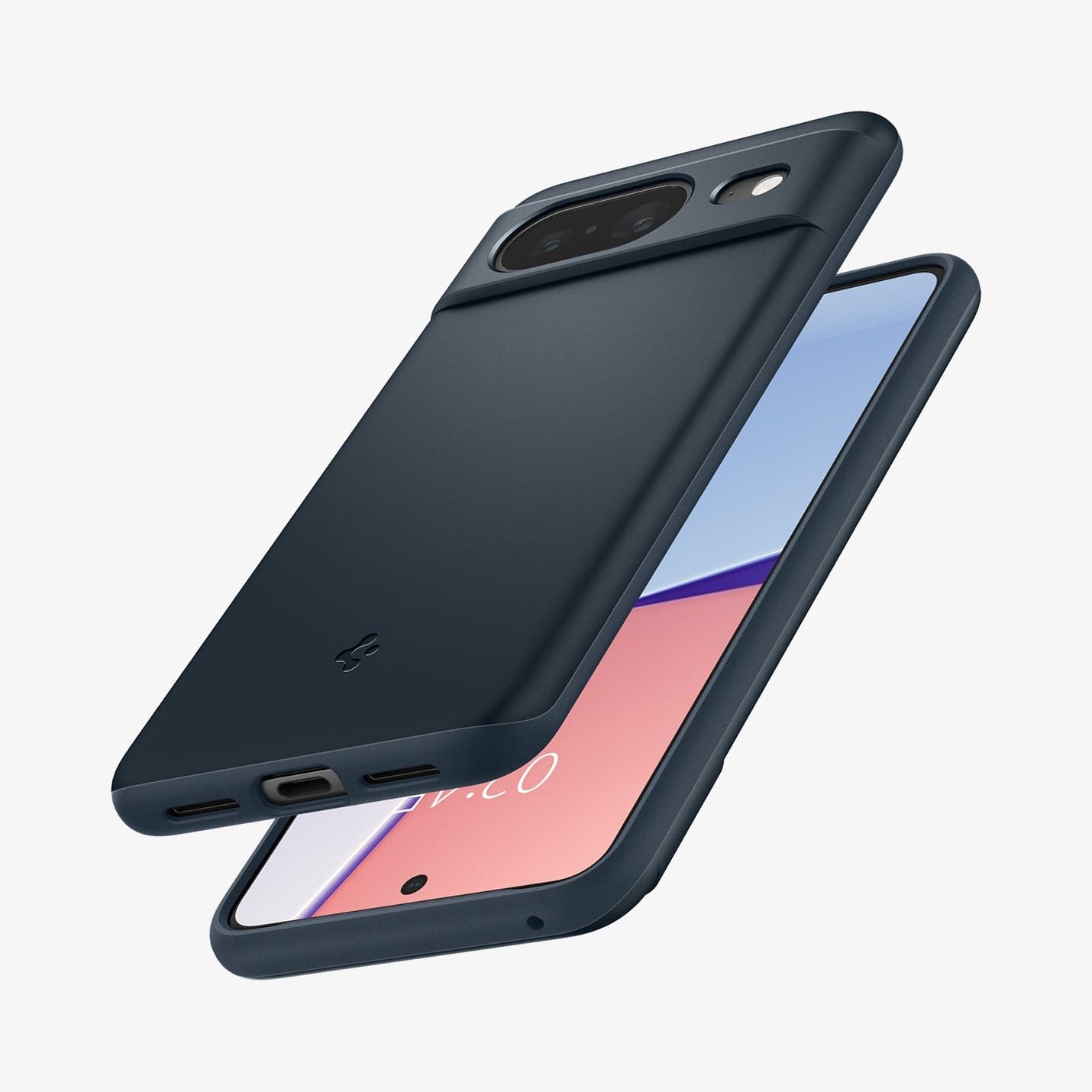 ACS06289 - Pixel 8 Case Thin Fit in metal slate showing the back, front and sides