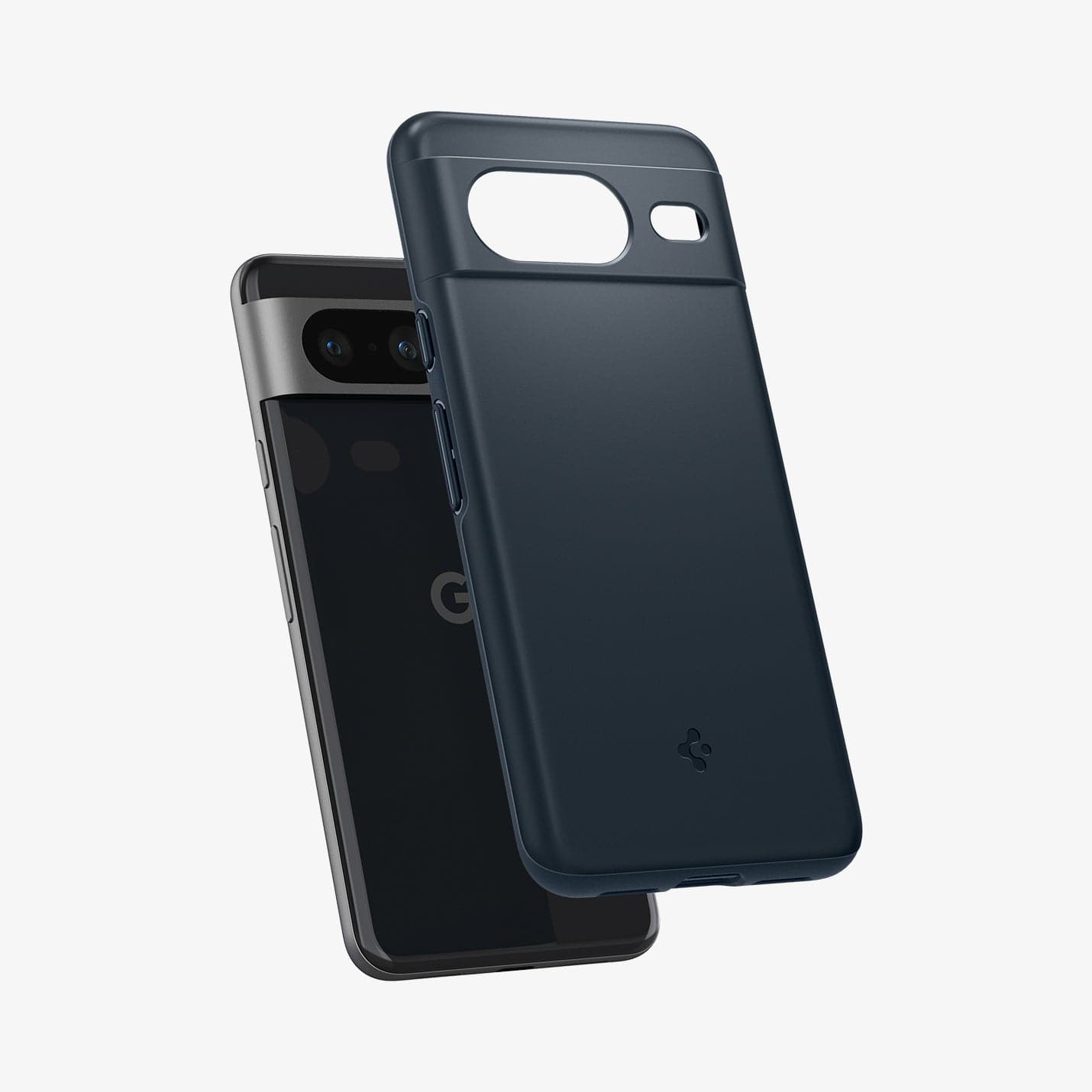 ACS06289 - Pixel 8 Case Thin Fit in metal slate showing the back with case hovering away from device