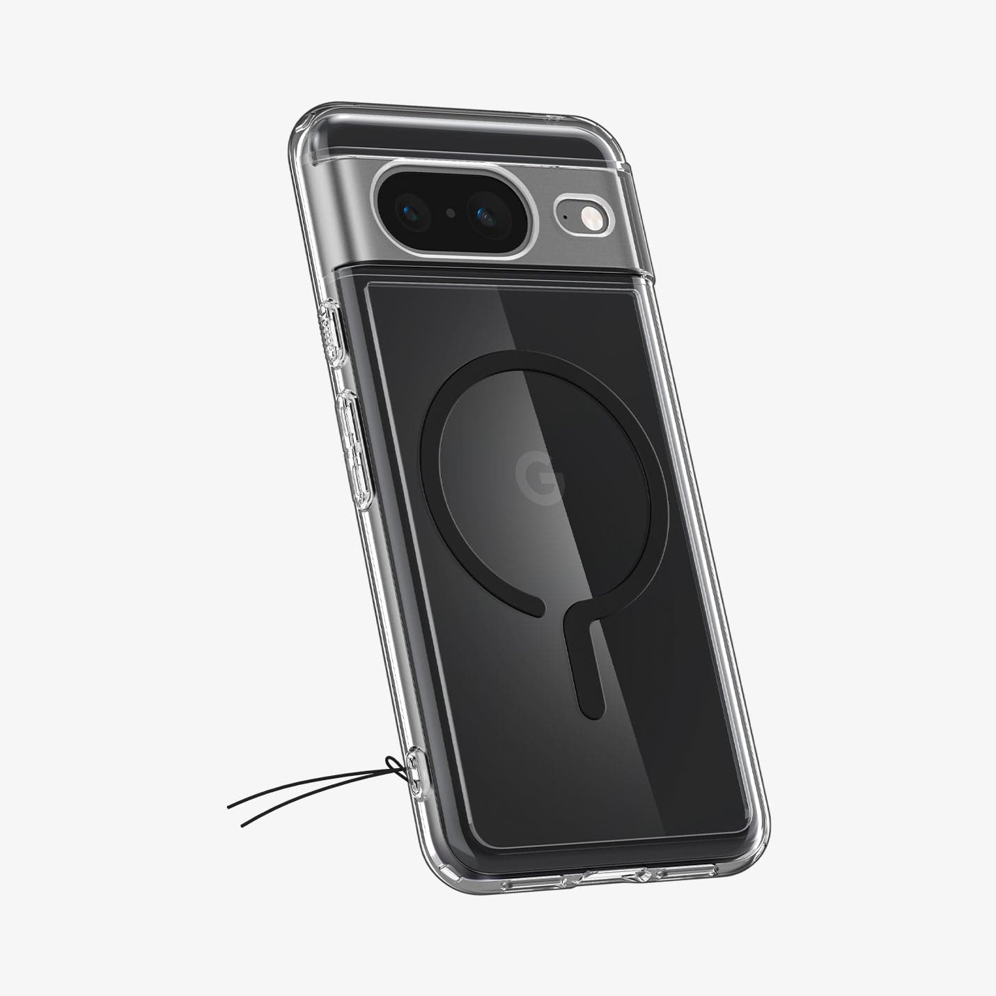 ACS06281 - Pixel 8 Case Ultra Hybrid Metal Ring (MagFit) in black showing the back and partial side