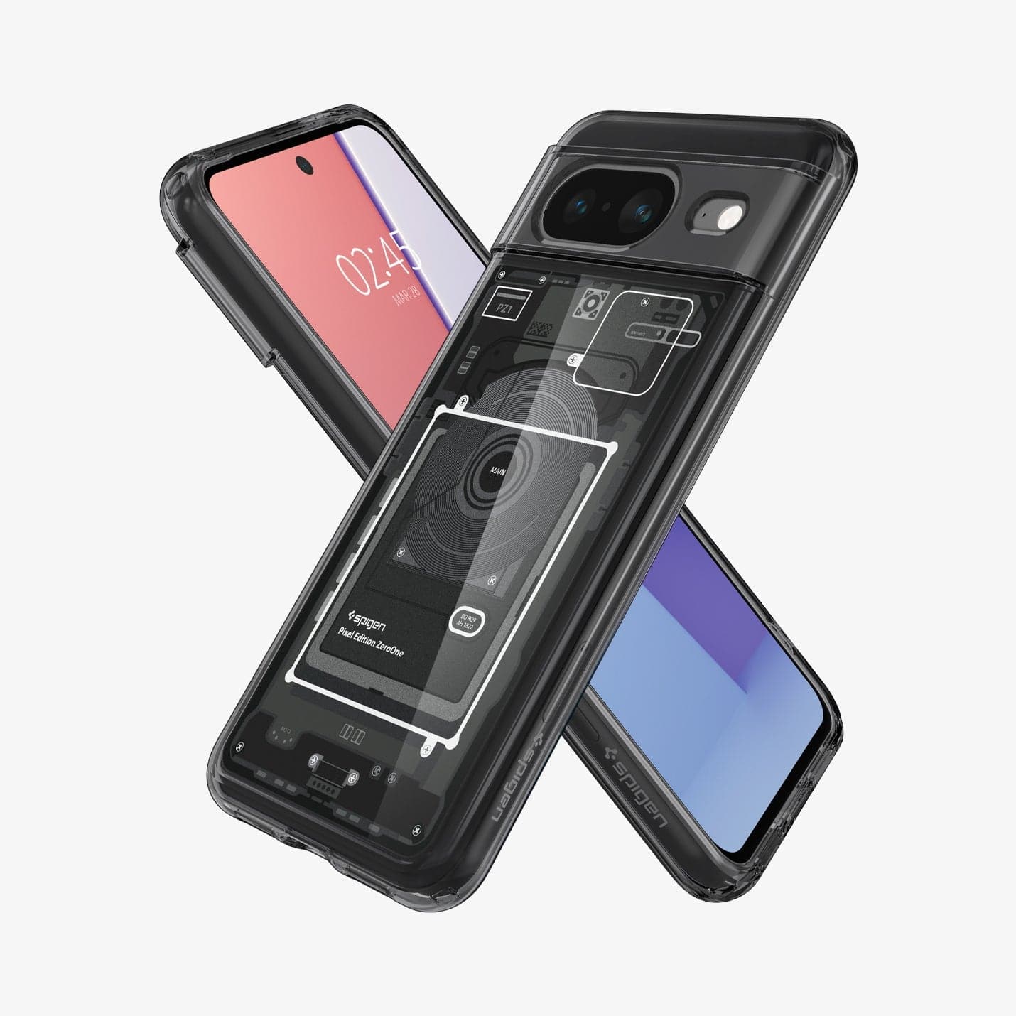 ACS06279 - Pixel 8 Case Ultra Hybrid Zero One showing the back, front and sides