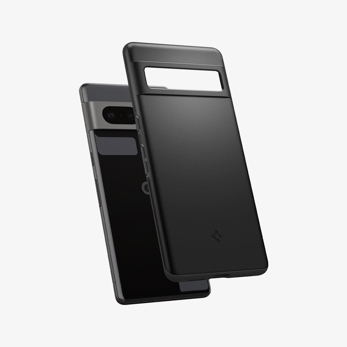 ACS04706 - Pixel 7 Case Thin Fit in black showing the back with case hovering away from device
