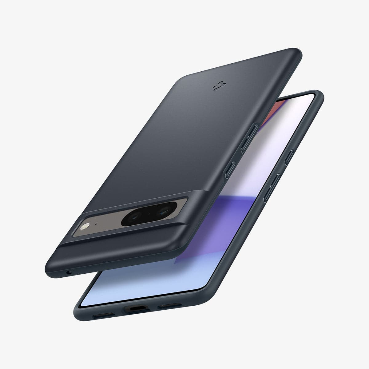 ACS04707 - Pixel 7 Case Thin Fit in metal slate showing the back, front and sides