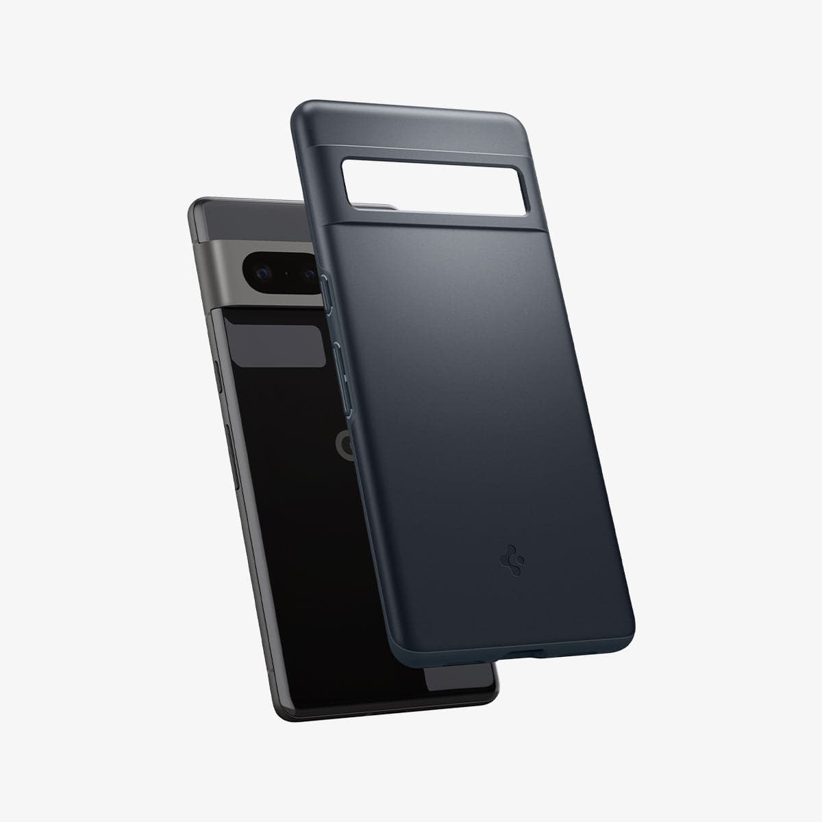 ACS04707 - Pixel 7 Case Thin Fit in metal slate showing the back with case hovering away from device
