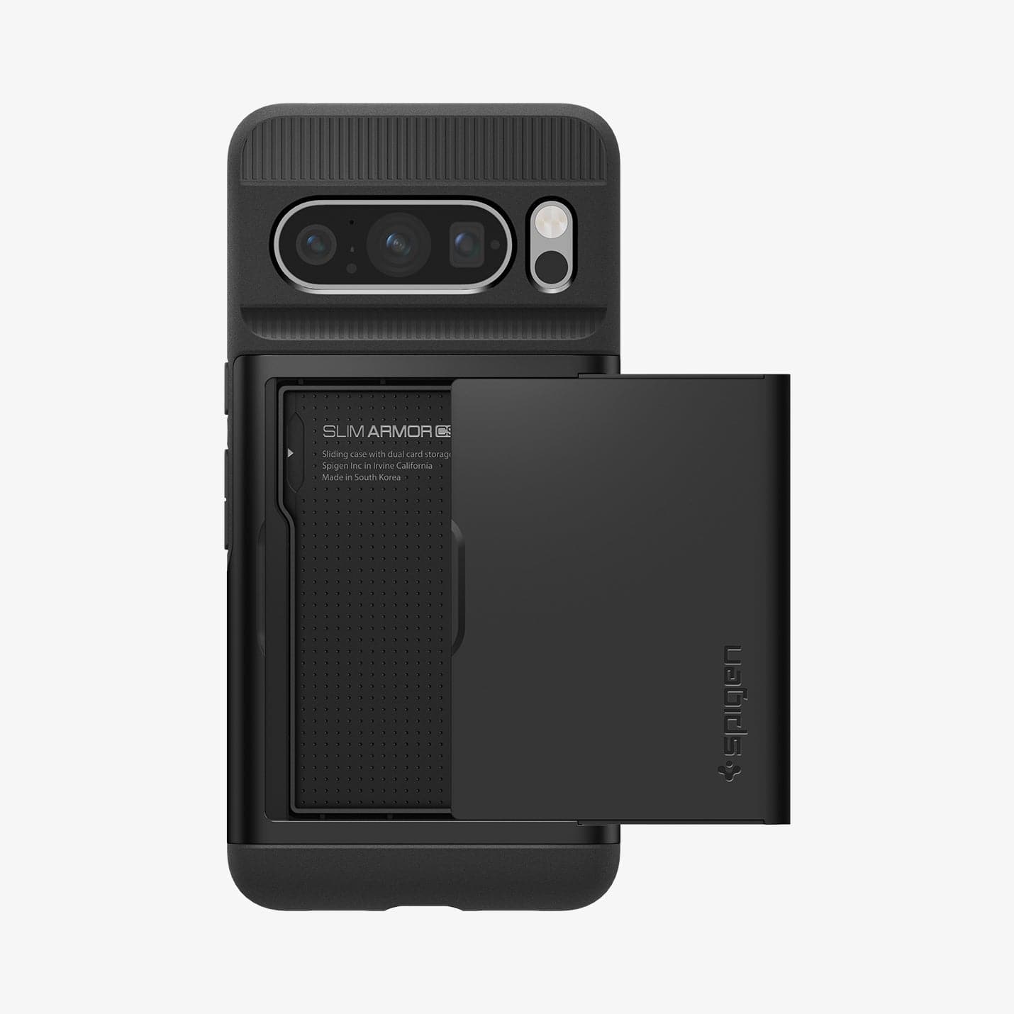 ACS06323 - Pixel 8 Pro Case Slim Armor CS in black showing the back with card slot open