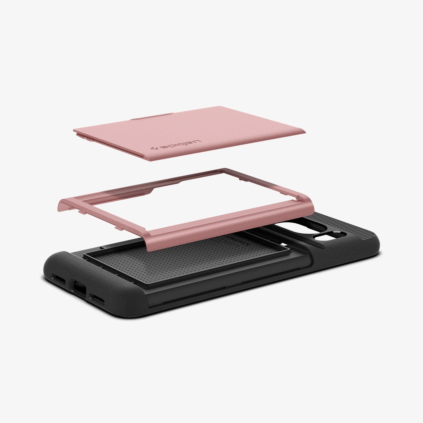 ACS06324 - Pixel 8 Pro Case Slim Armor CS in rose gold showing the multiple layers of card slot hovering above the case