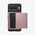 ACS06324 - Pixel 8 Pro Case Slim Armor CS in rose gold showing the back with card slot open