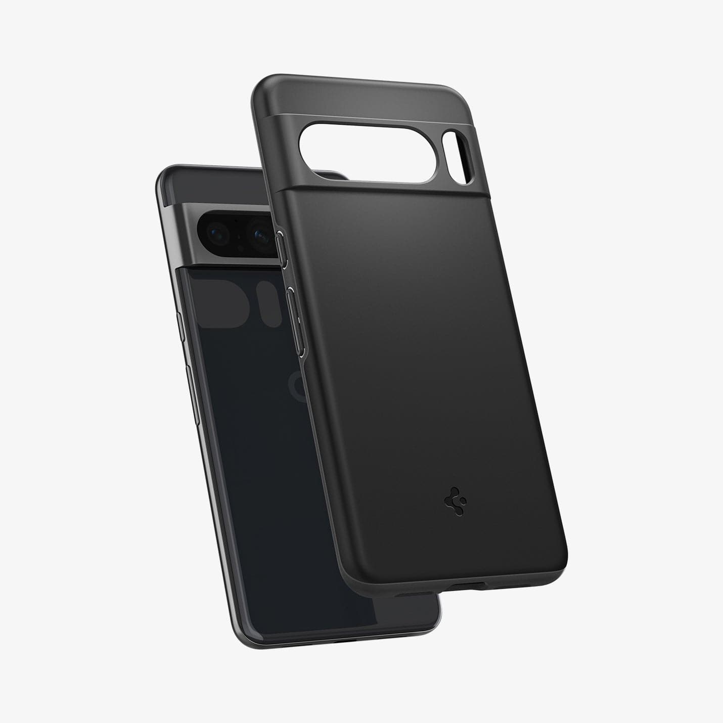 ACS06325 - Pixel 8 Pro Case Thin Fit in black showing the back with case hovering away from device