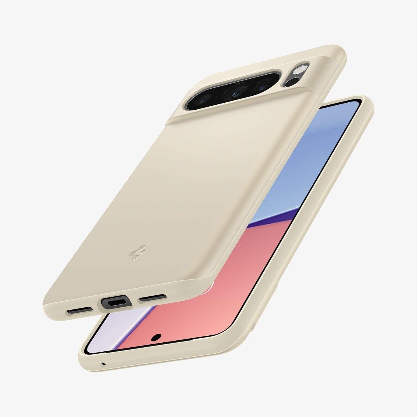 ACS06328 - Pixel 8 Pro Case Thin Fit in mute beige showing the back, front and sides