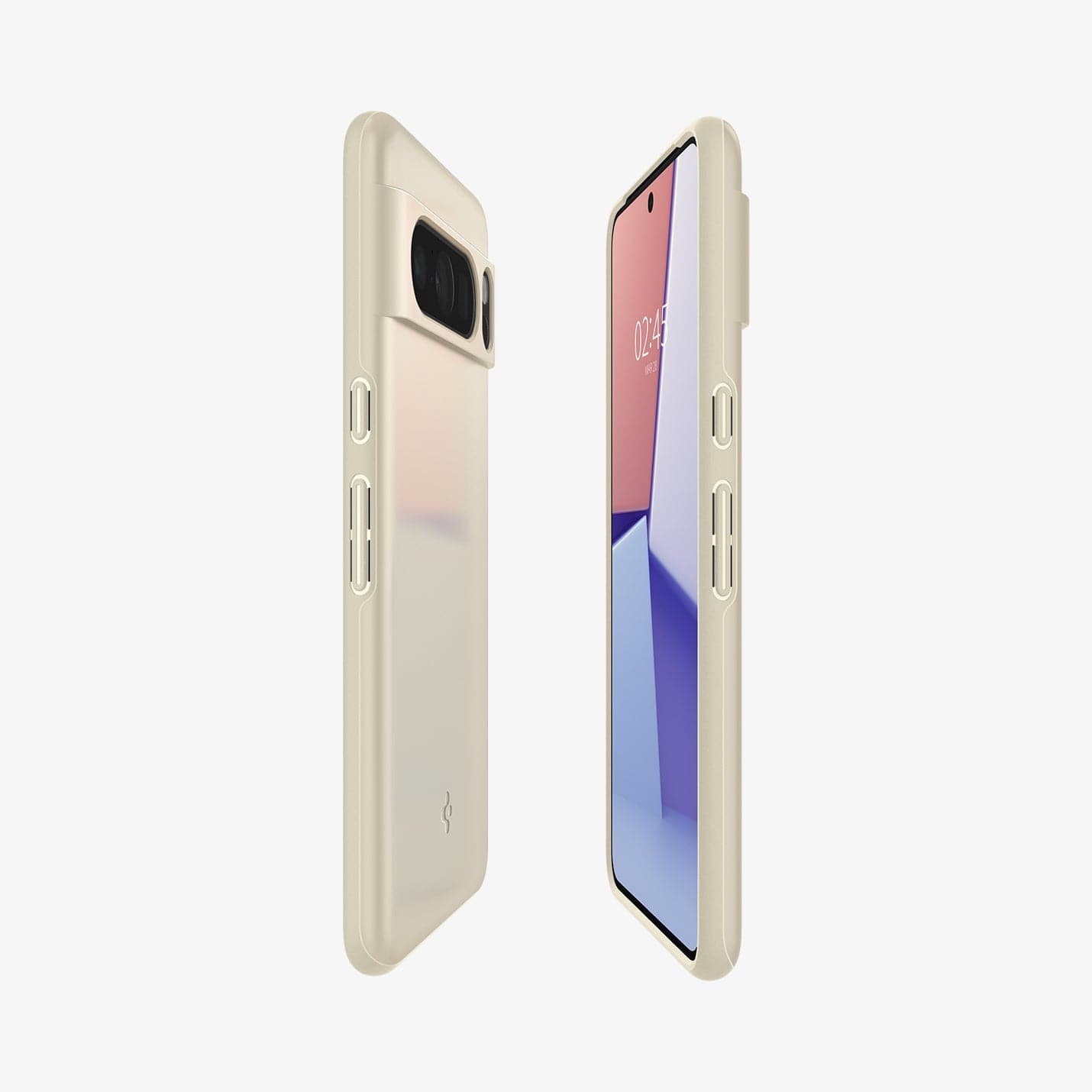 ACS06328 - Pixel 8 Pro Case Thin Fit in mute beige showing the sides, partial back and front
