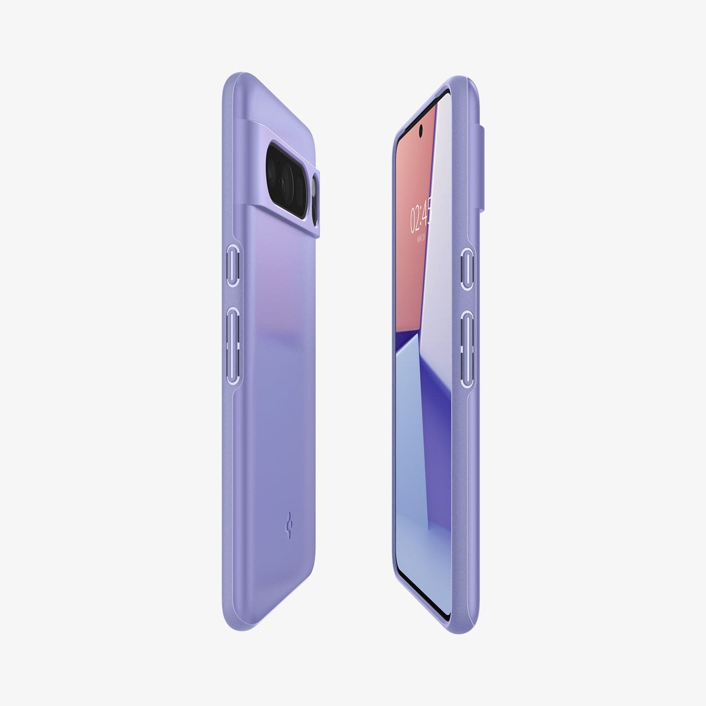 ACS06329 - Pixel 8 Pro Case Thin Fit in awesome violet showing the sides, partial back and front