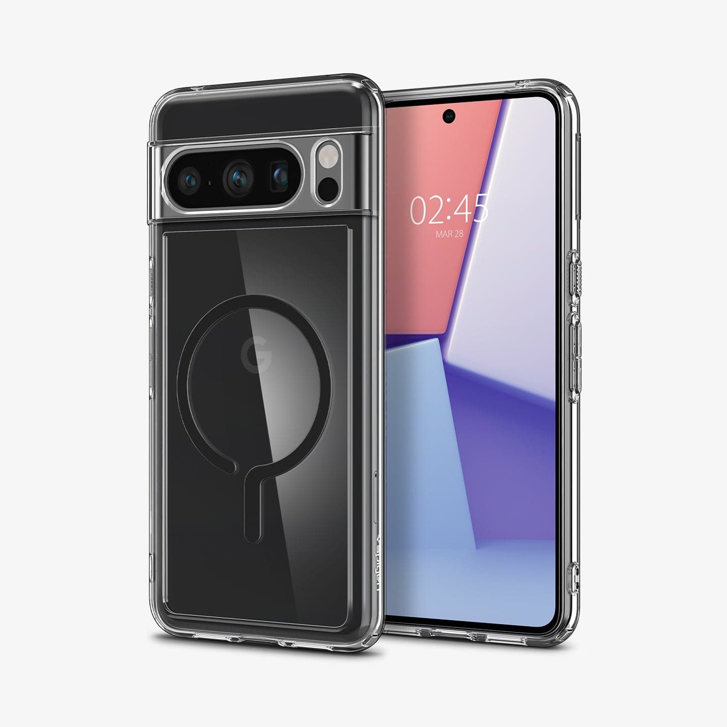 ACS06318 - Pixel 8 Pro Case Ultra Hybrid Metal Ring (MagFit) in black showing the back and front