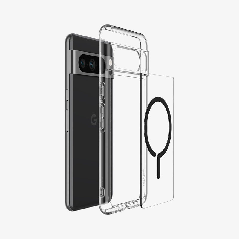 ACS06318 - Pixel 8 Pro Case Ultra Hybrid Metal Ring (MagFit) in black showing the multiple layers of case hovering away from device