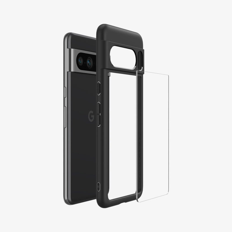 ACS06317 - Pixel 8 Pro Case Ultra Hybrid in matte black showing the multiple layers of case hovering away from device
