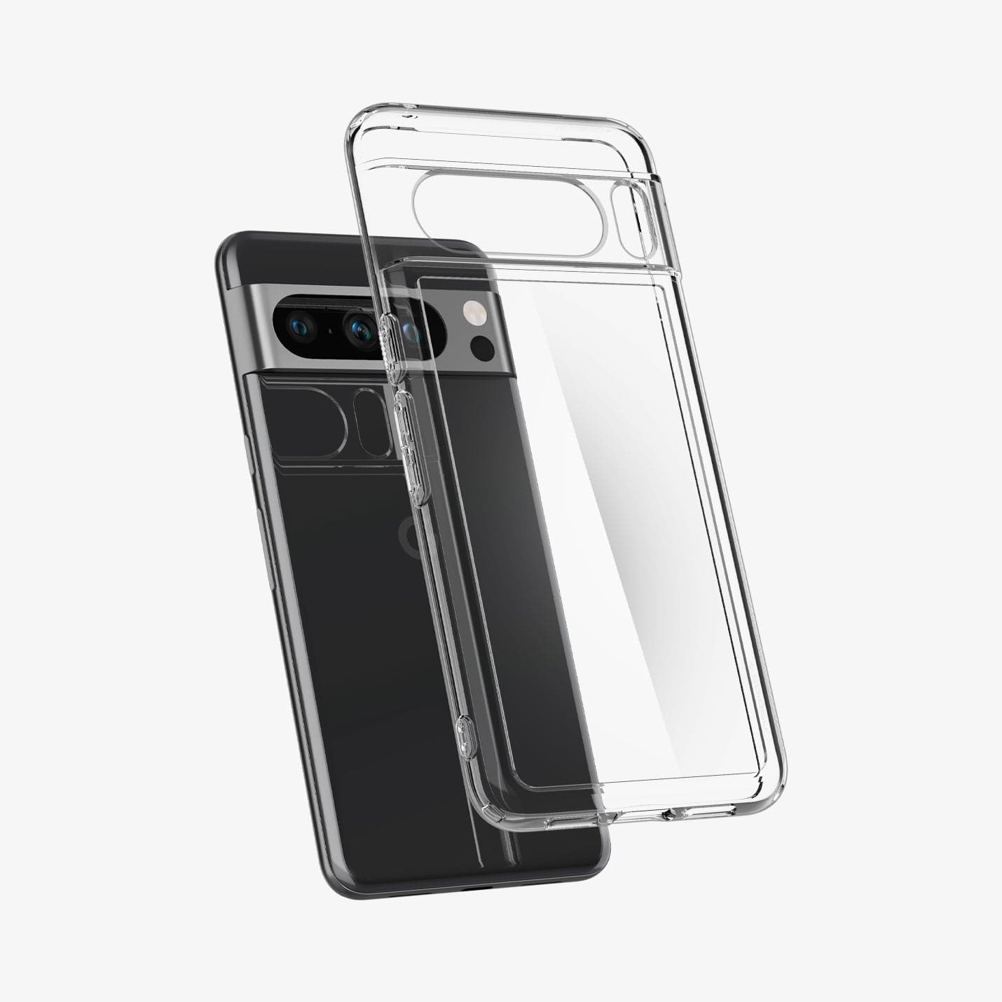 ACS06315 - Pixel 8 Pro Case Ultra Hybrid in crystal clear showing the back with case hovering away from device