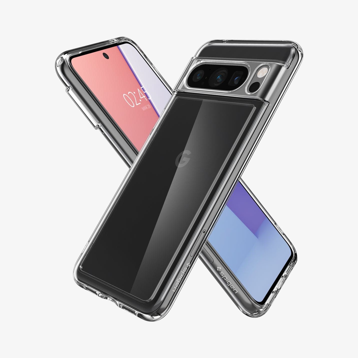 ACS06315 - Pixel 8 Pro Case Ultra Hybrid in crystal clear showing the back, front and sides