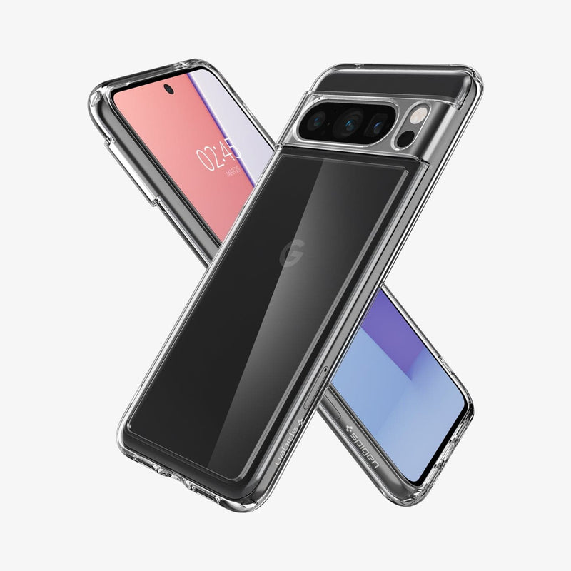 ACS06315 - Pixel 8 Pro Case Ultra Hybrid in crystal clear showing the back, front and sides