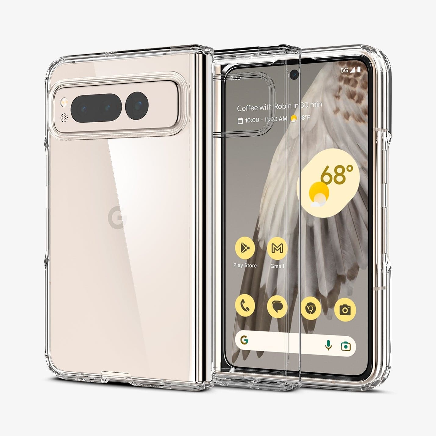 ACS05921 - Pixel Fold Series Case Ultra Hybrid in crystal clear showing the back, inside and front
