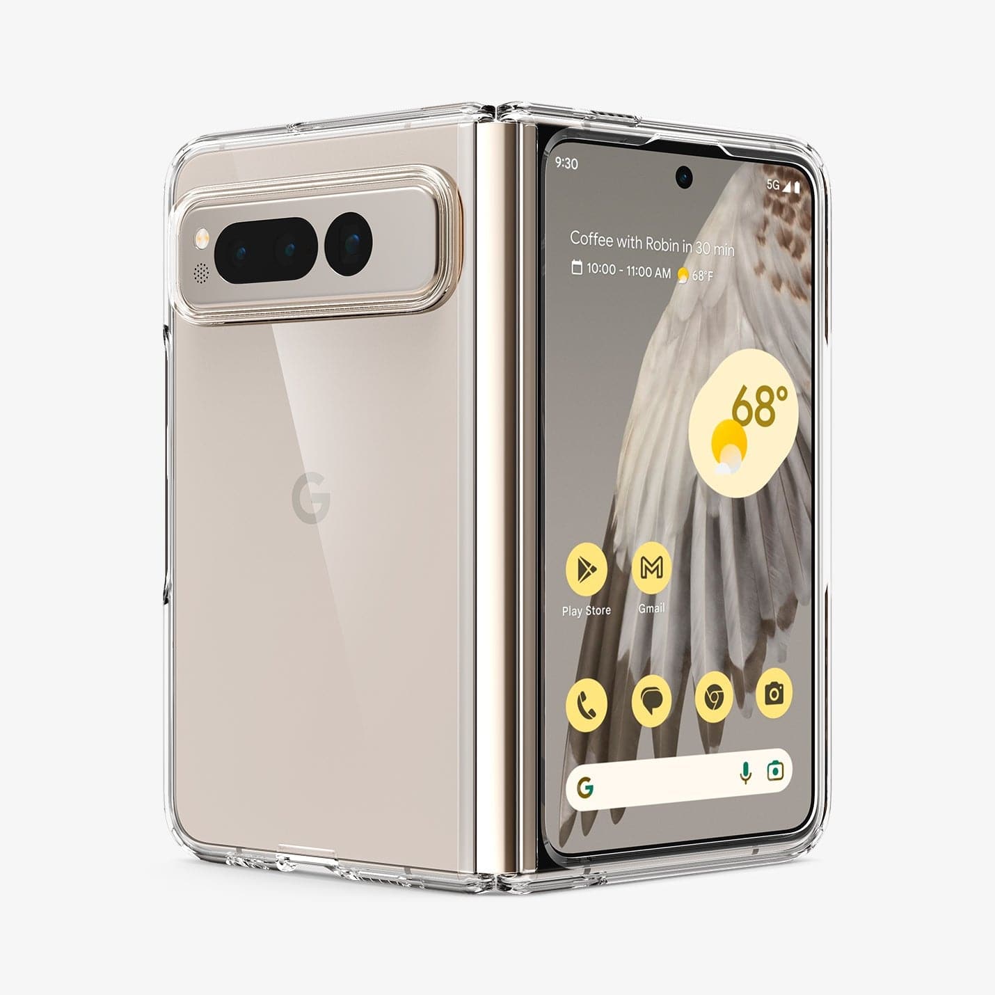 ACS05921 - Pixel Fold Series Case Ultra Hybrid in crystal clear showing the back, hinge and front