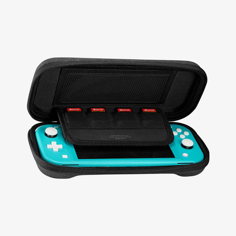 AFA00865 - Nintendo Switch Lite Case Klasden Pouch showing the inside with device in case and games in slot
