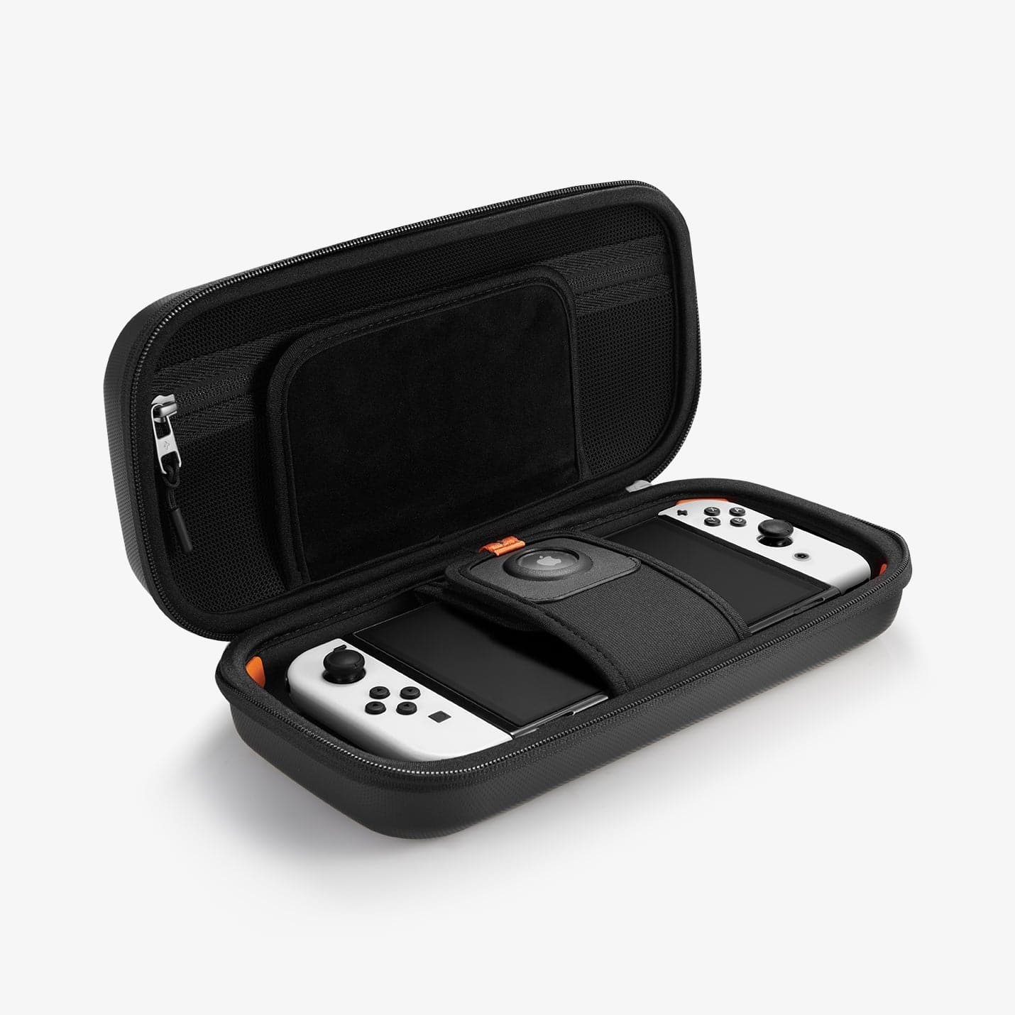 AFA04021 - Nintendo Switch OLED Rugged Armor Pro Pouch in matte black showing the inside and side with device in slot