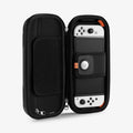 AFA04021 - Nintendo Switch OLED Rugged Armor Pro Pouch in matte black showing the inside with device in slot and airtag in slot