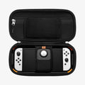 AFA04021 - Nintendo Switch OLED Rugged Armor Pro Pouch in matte black showing the inside with device in slot and airtag in slot