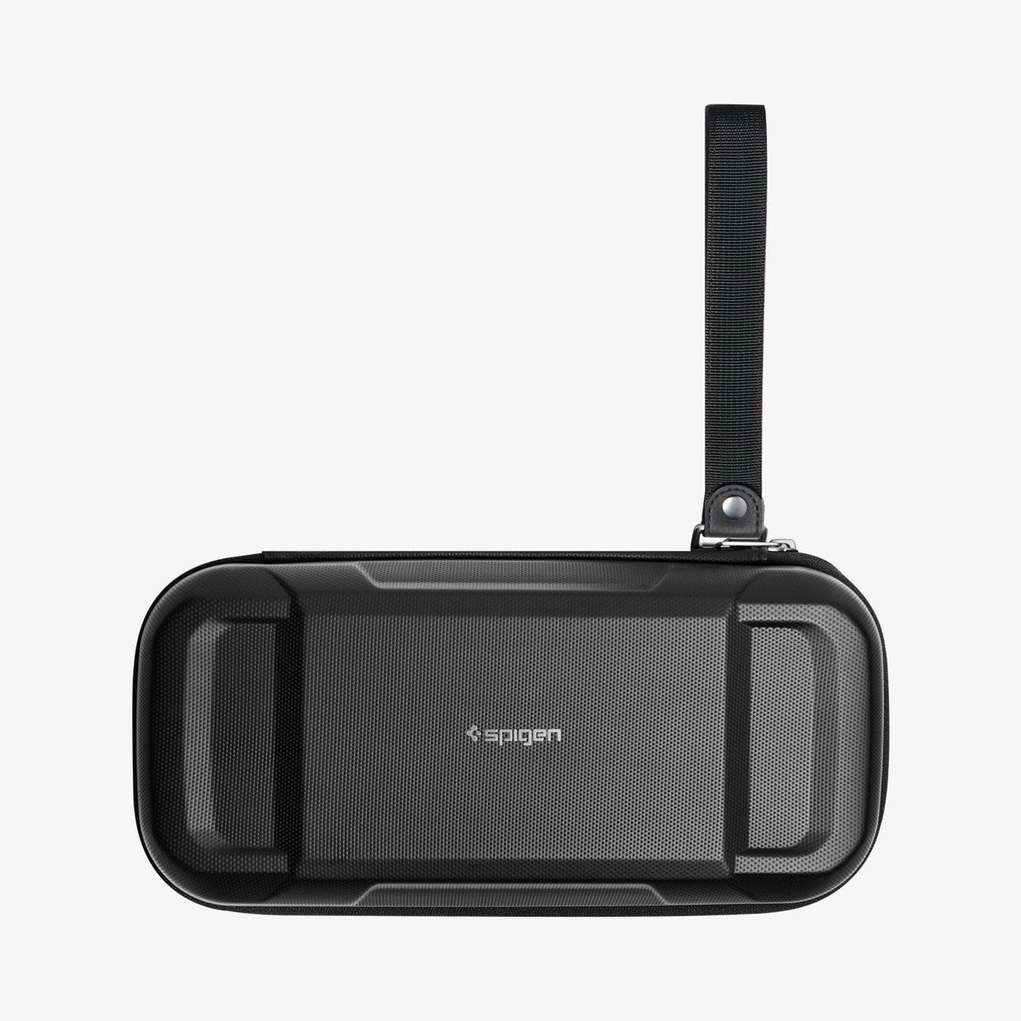 AFA04021 - Nintendo Switch OLED Rugged Armor Pro Pouch in matte black showing the top with strap extended out