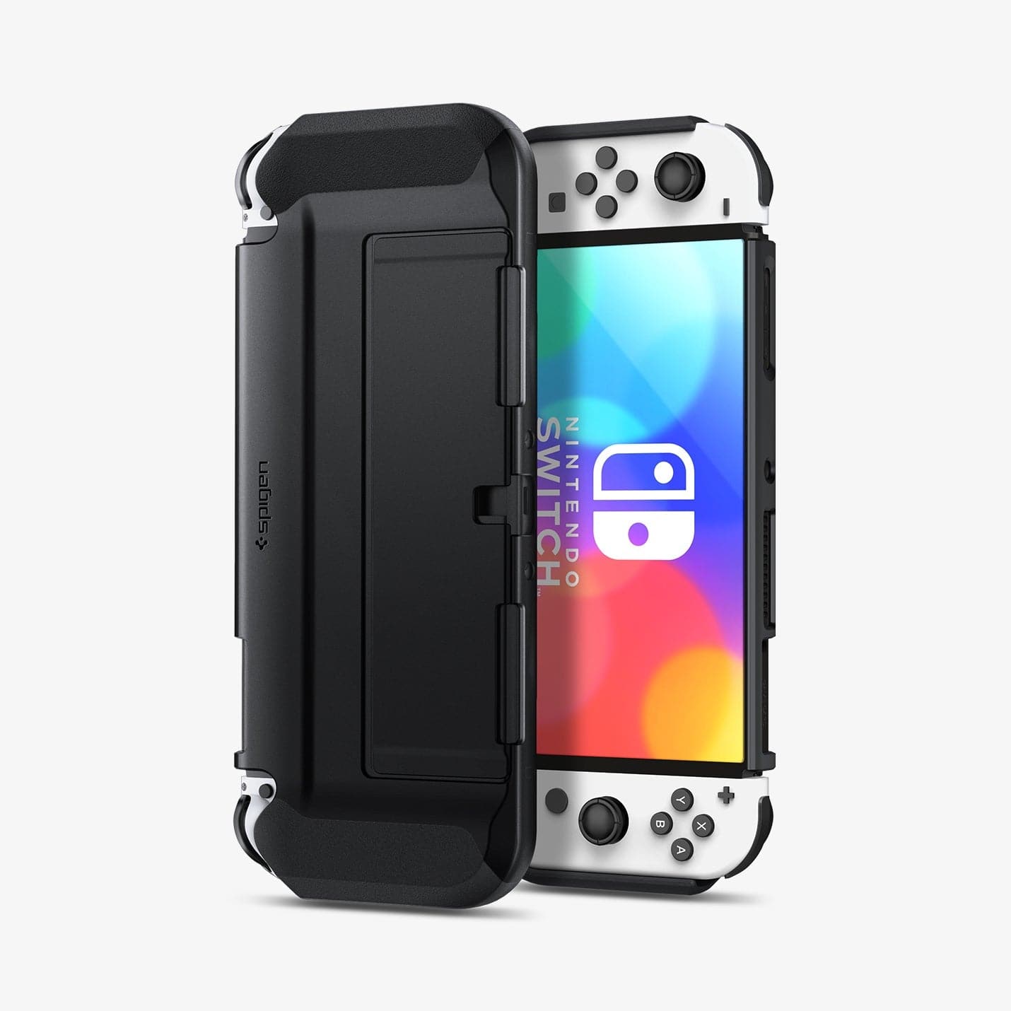 ACS04239 - Nintendo Switch OLED Case Thin Fit in black showing the back and front vertically