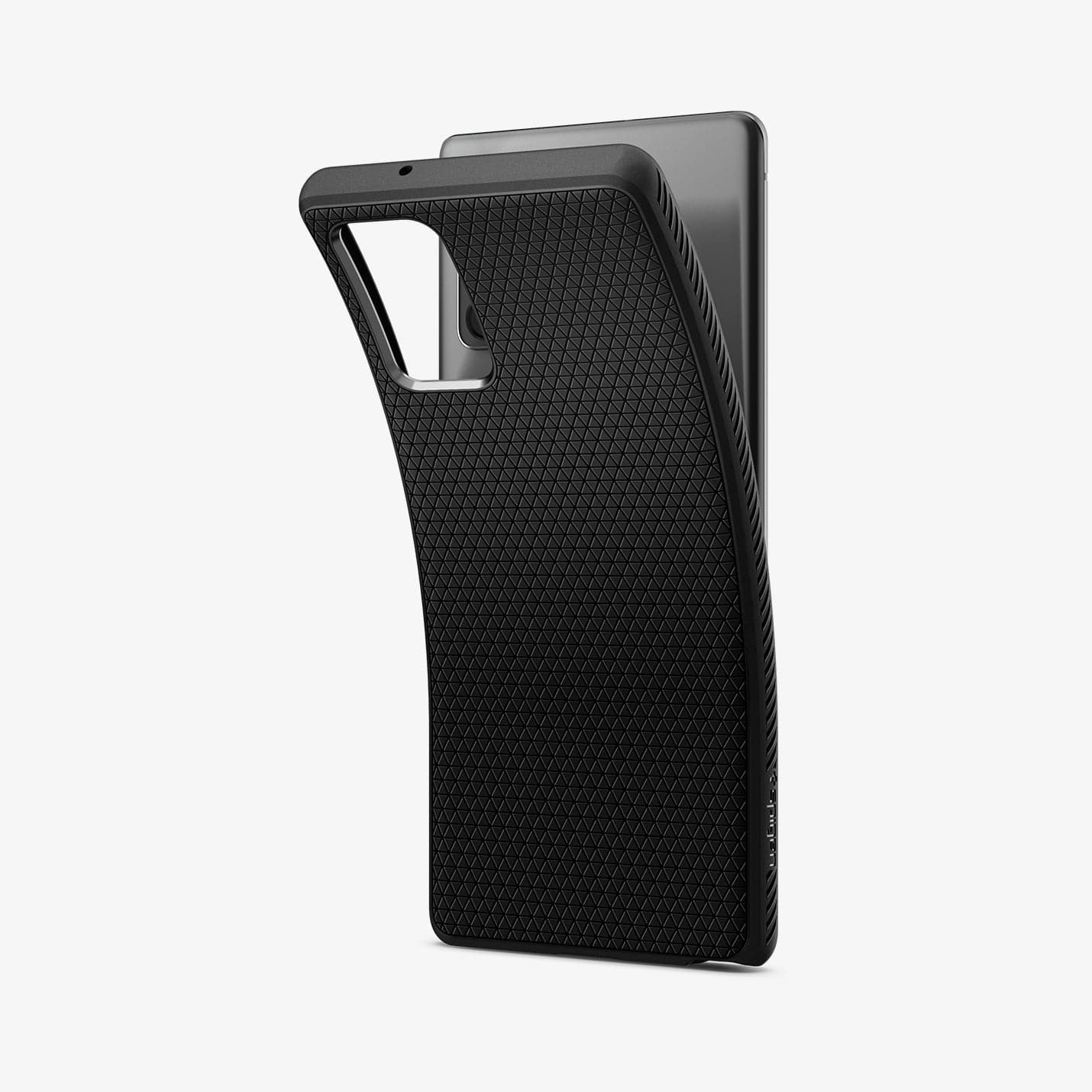 ACS01418 - Galaxy Note 20 Liquid Air Case in matte black showing the back with case bending away from the device
