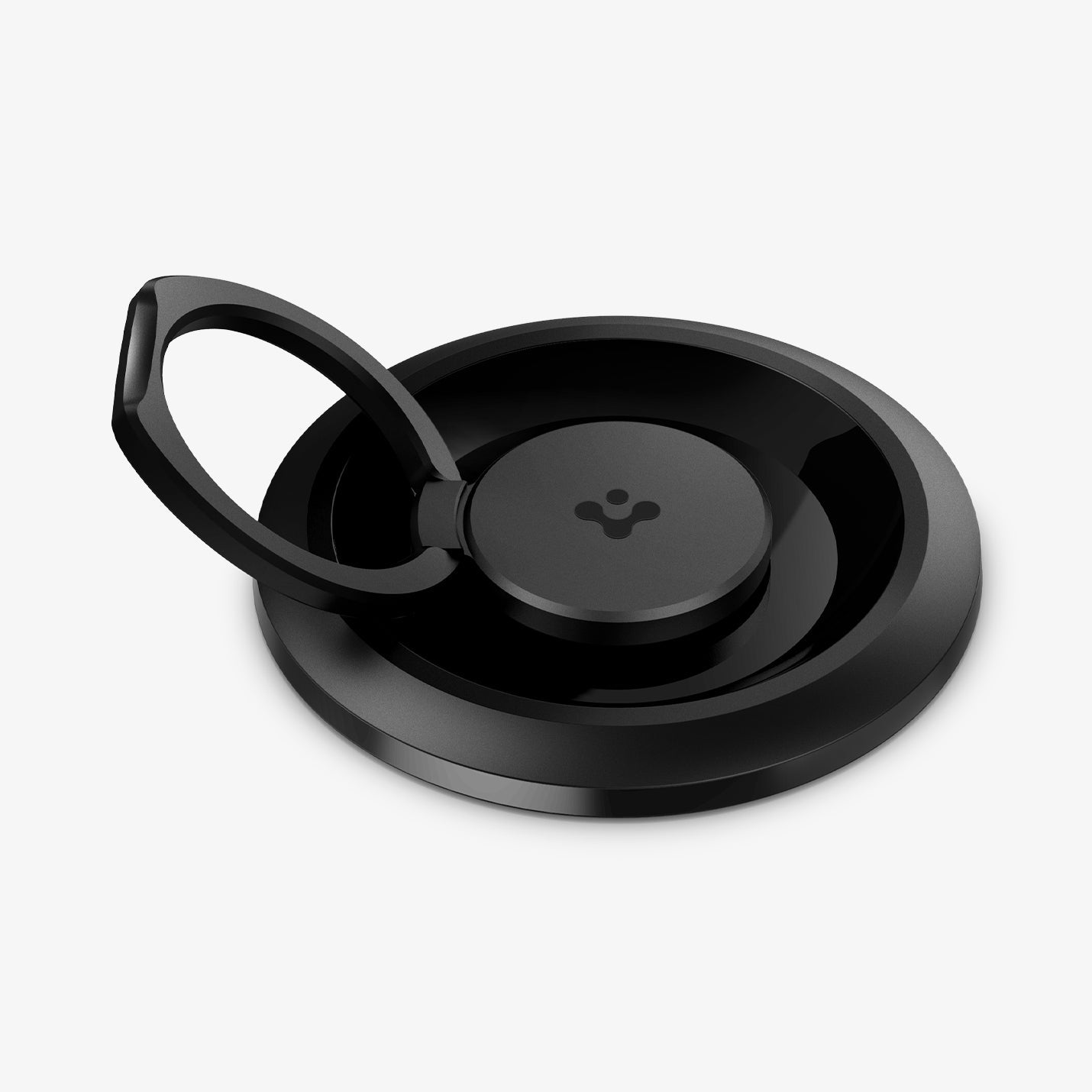 AMP03120 - O-Mag Magnetic Phone Holder (MagFit) in black showing the ring extended out and Spigen logo