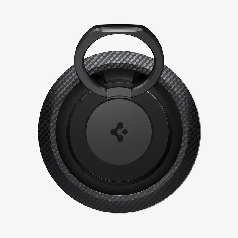 AMP05505 - O-Mag Magnetic Phone Holder (MagFit) in carbon showing the front and ring extended out upwards