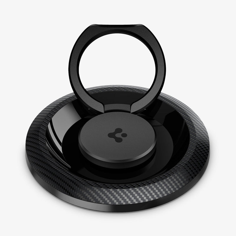 AMP05505 - O-Mag Magnetic Phone Holder (MagFit) in carbon showing the front and ring extended out upwards