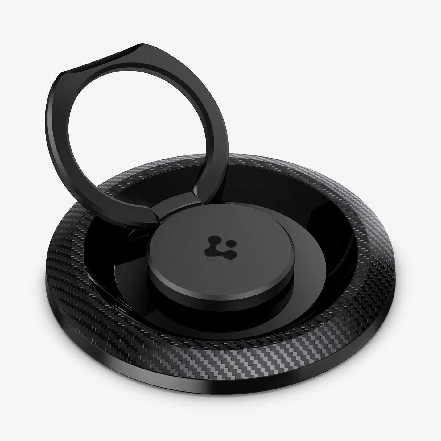 AMP05505 - O-Mag Magnetic Phone Holder (MagFit) in carbon showing the ring extended out