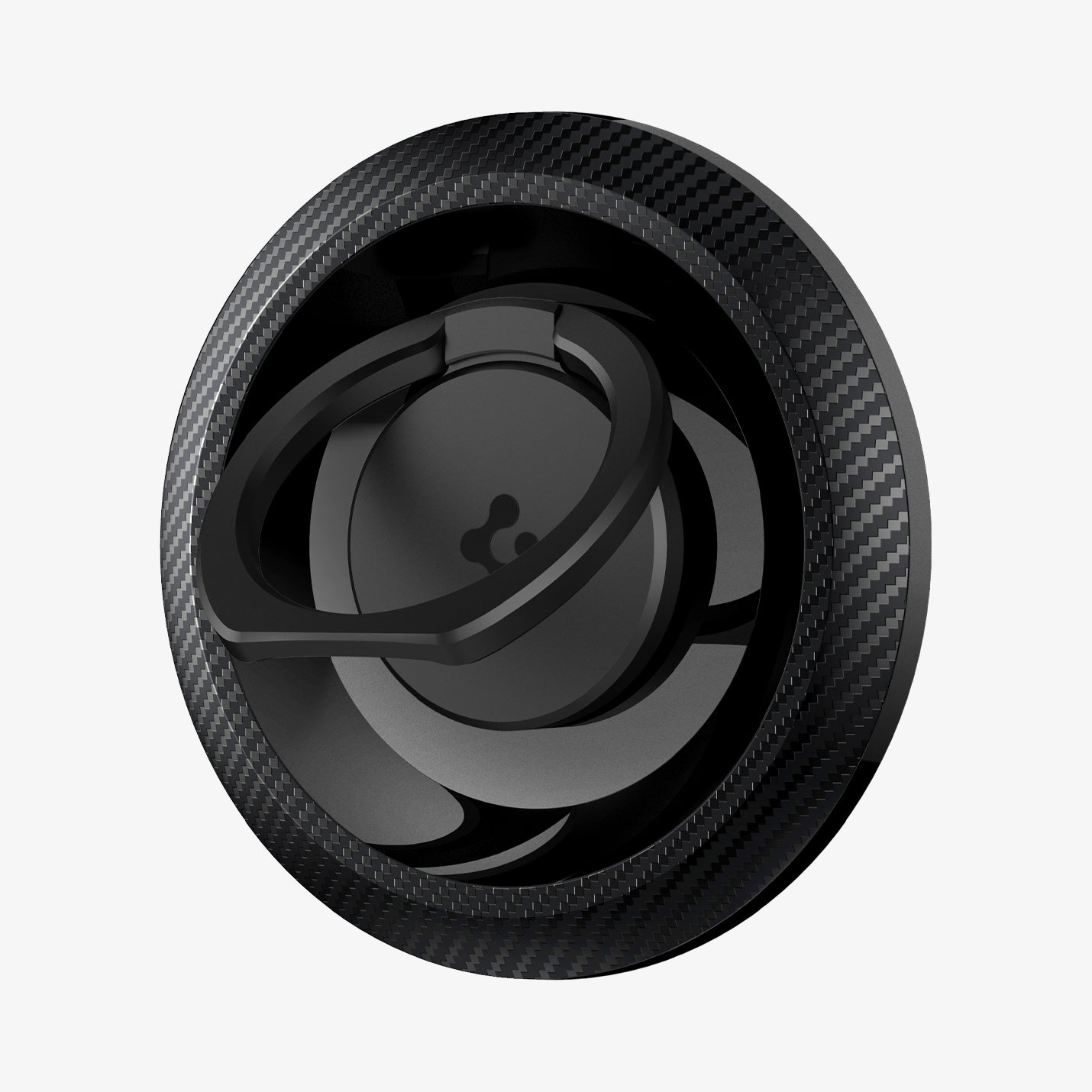 AMP05505 - O-Mag Magnetic Phone Holder (MagFit) in carbon showing the front and ring partially extended out