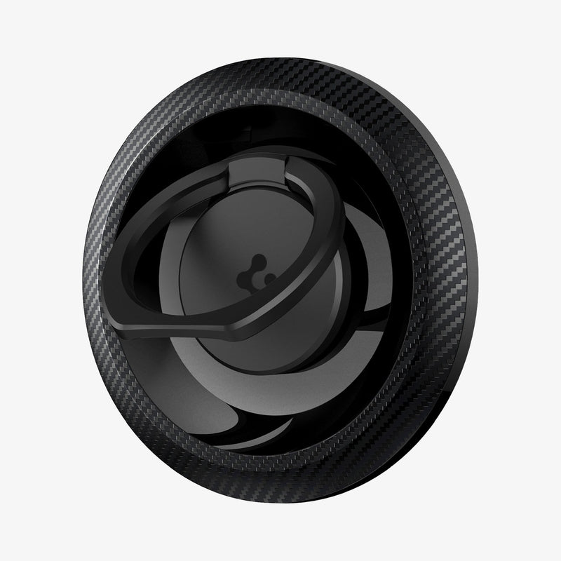 AMP05505 - O-Mag Magnetic Phone Holder (MagFit) in carbon showing the front and ring partially extended out