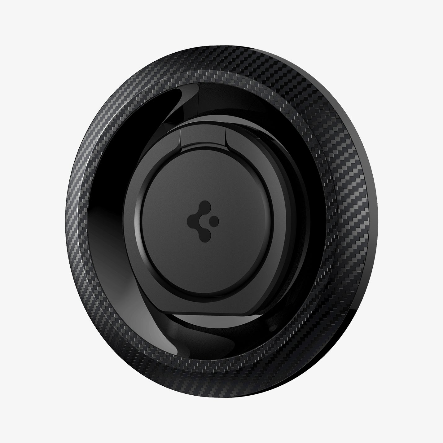AMP05505 - O-Mag Magnetic Phone Holder (MagFit) in carbon showing the front and partial side