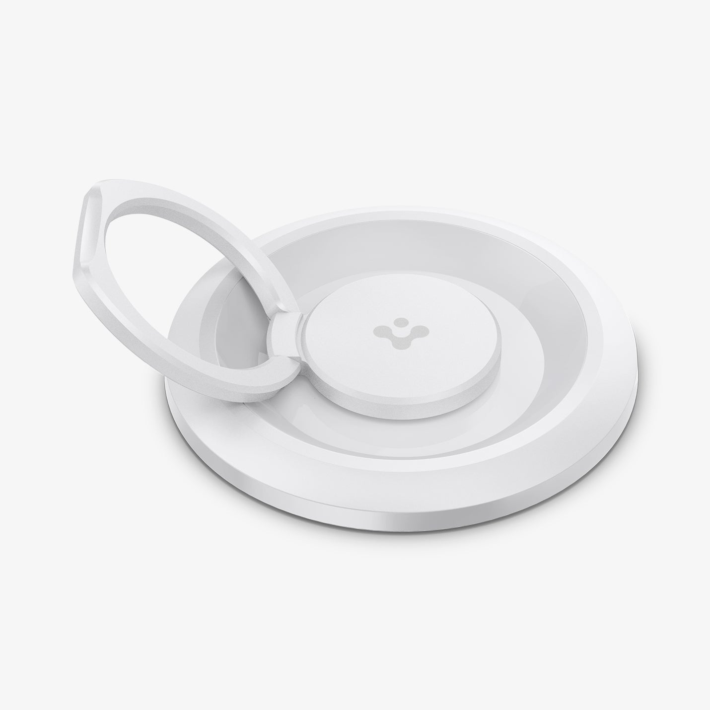 AMP05303 - O-Mag Magnetic Phone Holder (MagFit) in white showing the ring extended out and Spigen logo