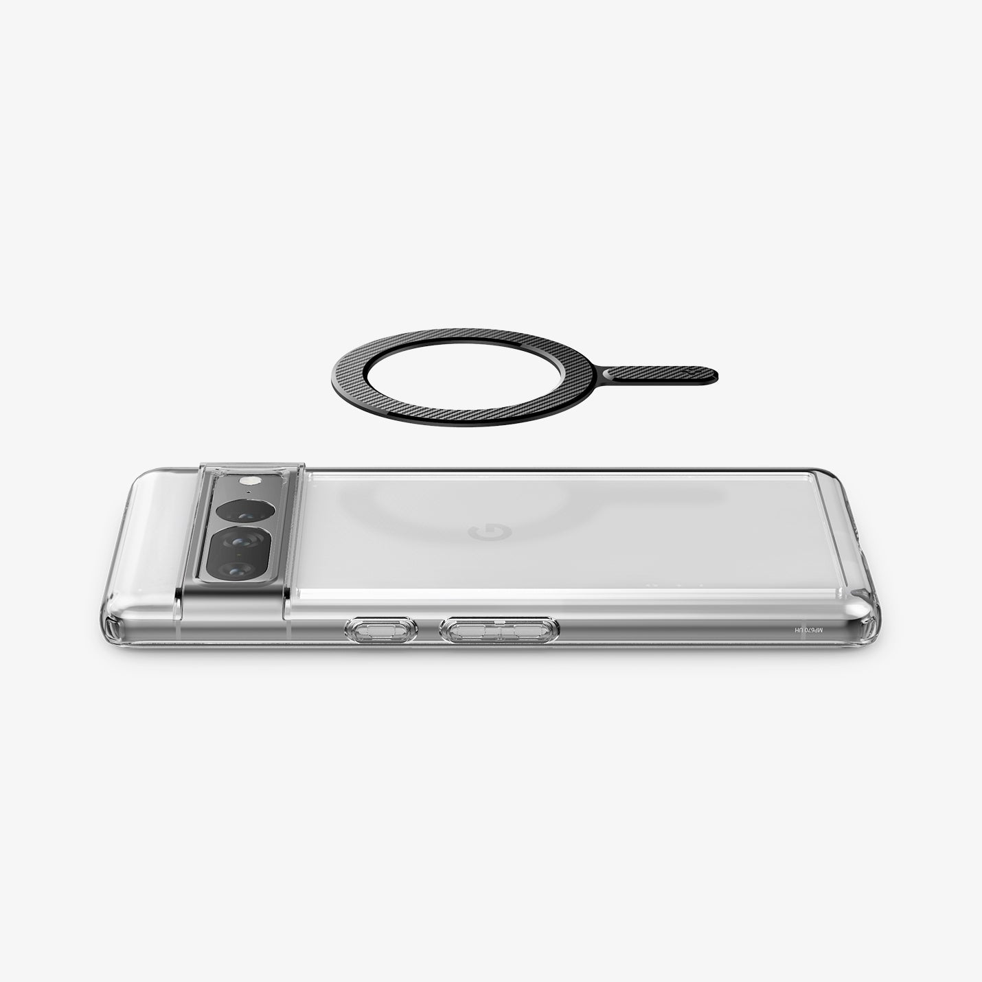 ACP06107 - Magnet Ring Plate (MagFit) in carbon showing the metal ring plate hovering above the device
